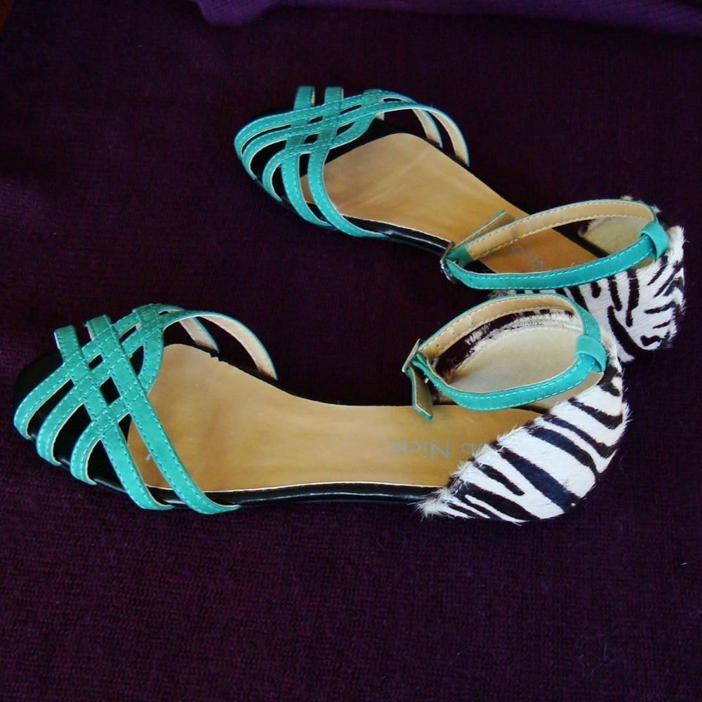 Aqua and zebra sandals flats